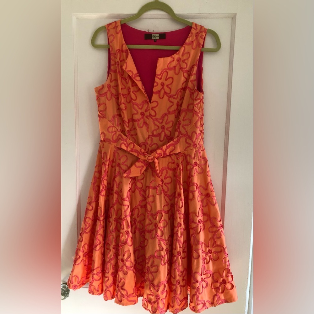 Eva Franco Orange and Fuchsia dress size 12 fit and flare style